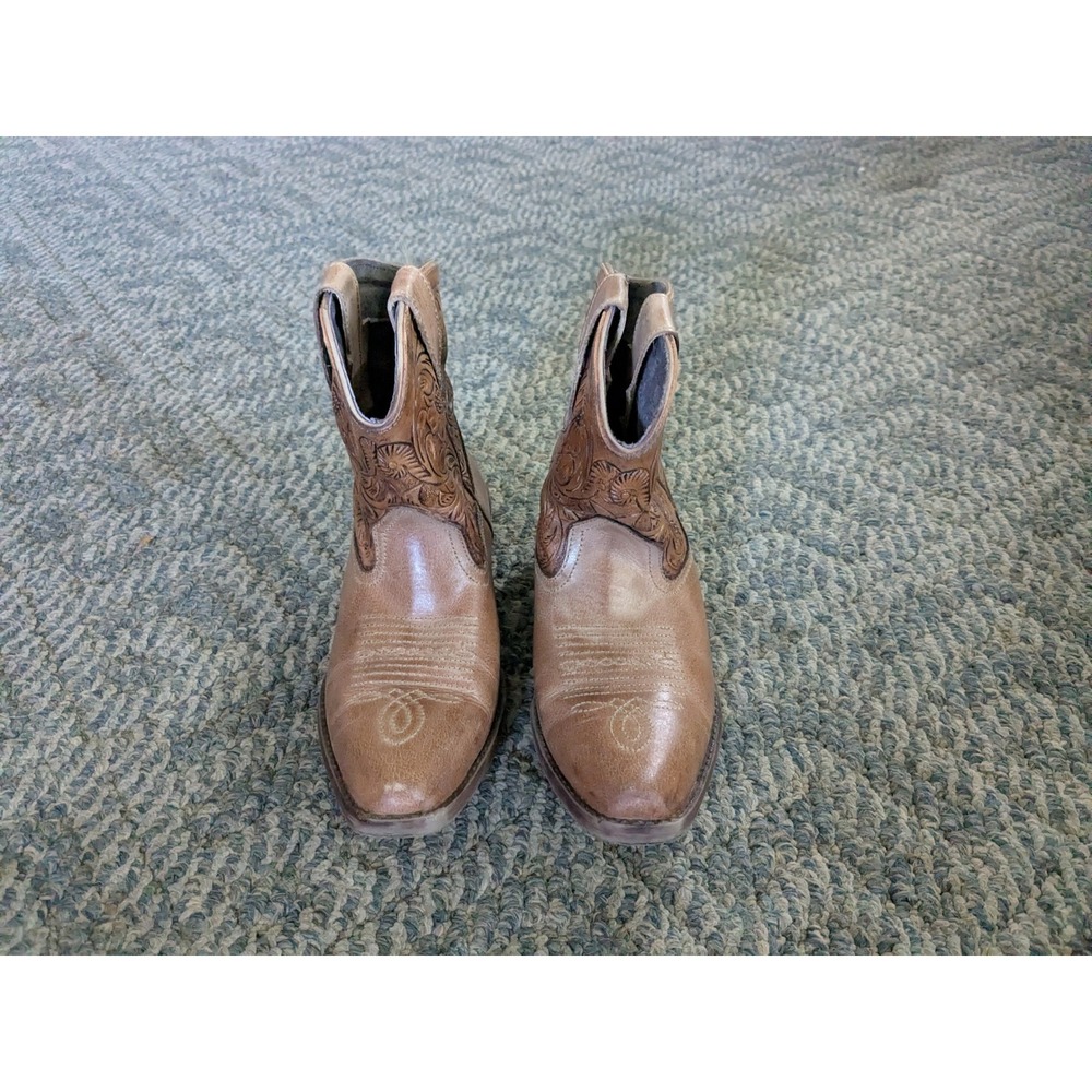 Roper Womens Tan Brown Leather Embossed Floral Western Cowgirl Boots Size 5.5 - Picture 2 of 7